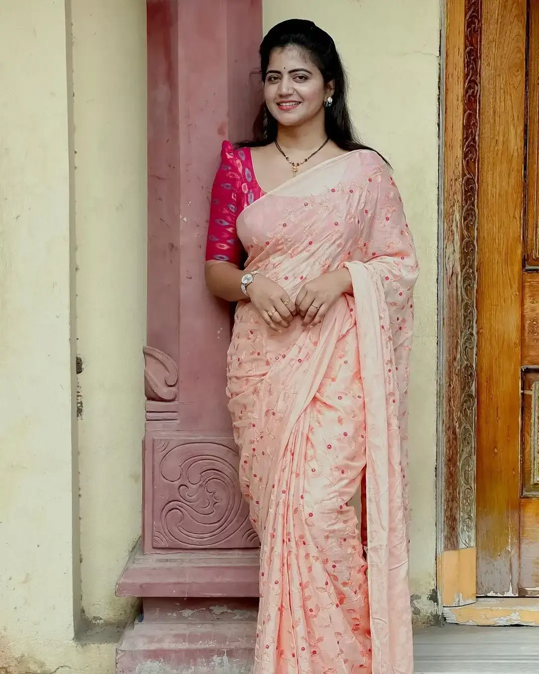 Hyderabad TV Actress Shiva Jyothi in Pink Saree